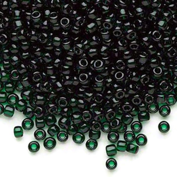Glass bead, seed bead, size #8, transparent dark green, 3x2mm, 40 g