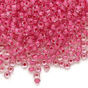 Matsuno seedbead (8/0), klar/mrk pink, 680 stk, 40gr.