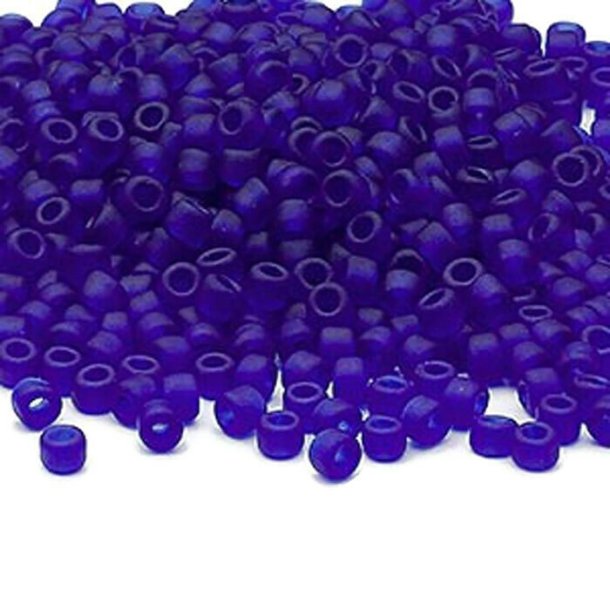 Glass bead, seed bead, size #8, transparent matt cobalt, 3x2mm, 40 g