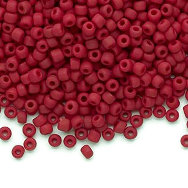 Glass bead, seed bead, size #8, matt red, 3x2mm, 40 g