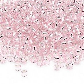 Matsuno seedbead (8/0), lyserd/slv, 700 stk, 40gr.