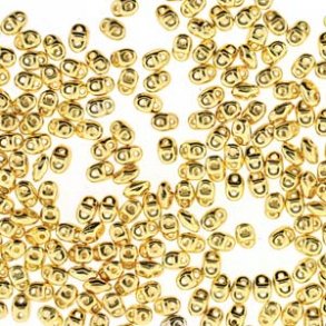 Matubo Mini-duo, 2-hole bead, 24-carat gold-plated, opaque, 2x4mm, 4g, approx. 85 pcs