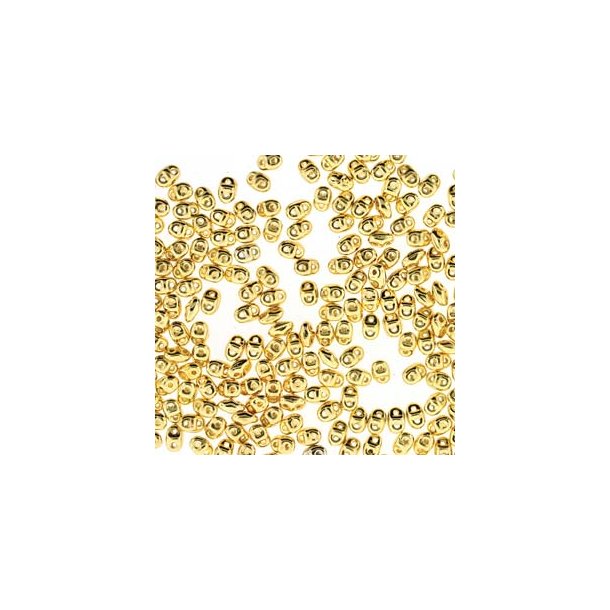 Matubo Mini-duo, 2-hole bead, 24-carat gold-plated, opaque, 2x4mm, 4g, approx. 85 pcs