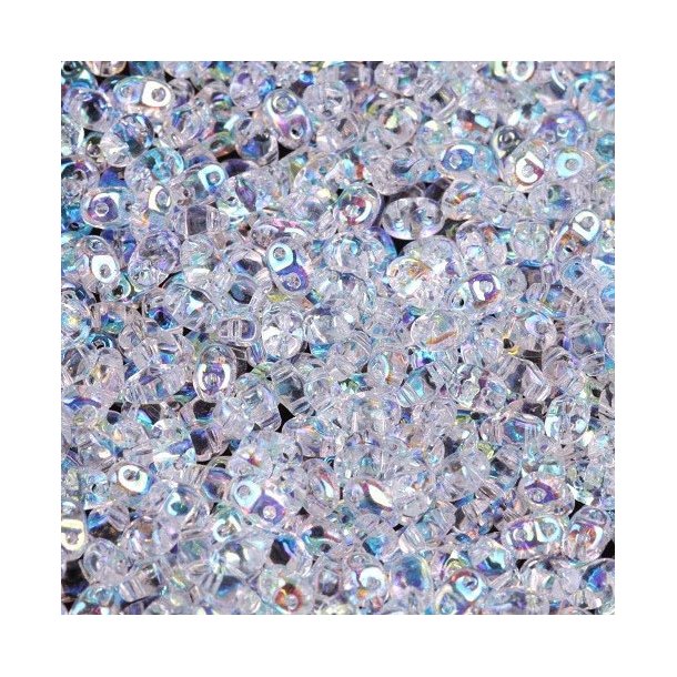 Matubo Mini-duo, 2-hole bead, crystal AB, 2x4mm, 8g, approx. 180 pcs