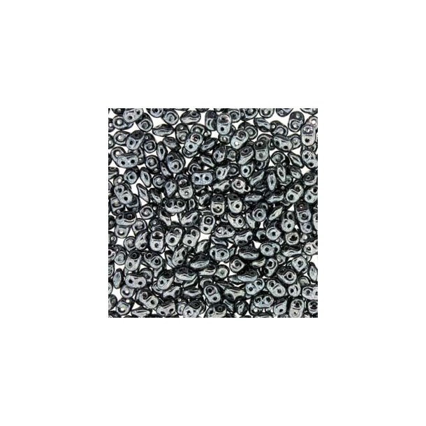 Matubo Mini-duo, 2-hole bead, Hematite, opaque, 2x4mm, 8g, approx. 180 pcs