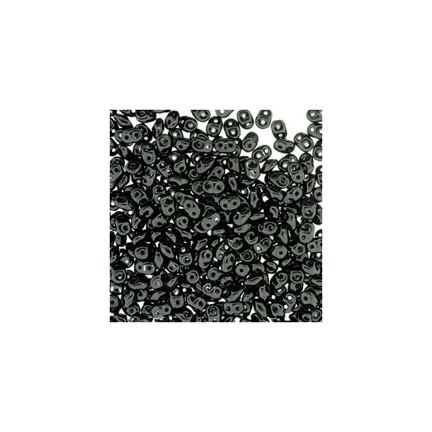 Matubo Mini-duo, 2-hole bead, black, opaque, 2x4mm, 8g, approx. 180 pcs