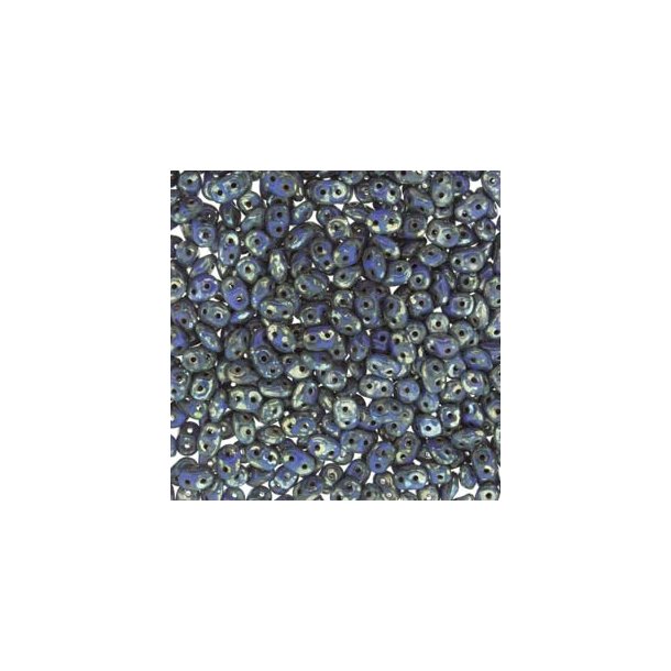 Matubo Mini-Duo, 2-Loch-Perle, dunkelblau Picasso, undurchsichtig, 2x4 mm, 8 g, ca. 180 Stk