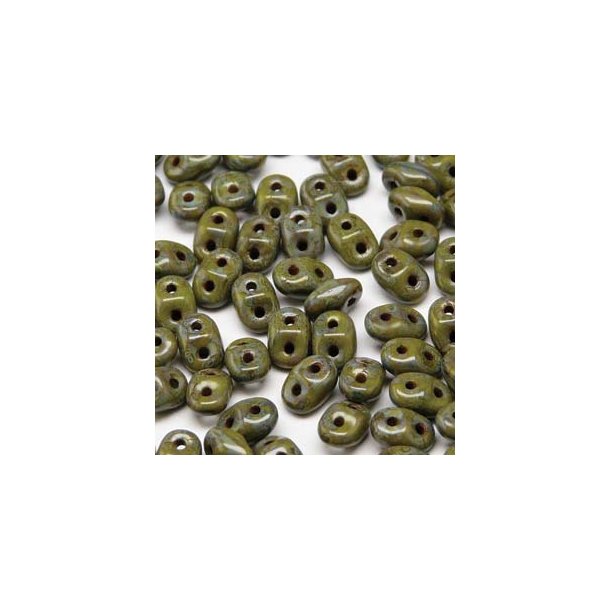 Matubo Mini-duo, 2-hole bead, olive Picasso, 2x4mm, 8g, approx. 180 pcs