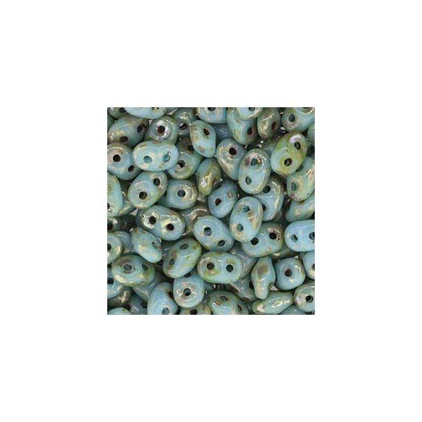 Matubo Mini-duo, 2-hole bead, turquoise Picasso, 2x4mm, 8g, approx. 180 pcs