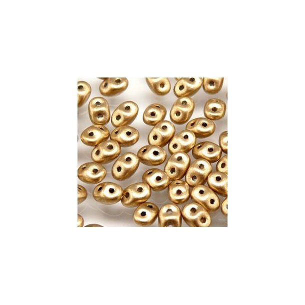 Matubo Mini-duo, 2-hole bead, frosted, light gold, opaque, 2x4mm, 8g, approx. 180 pcs