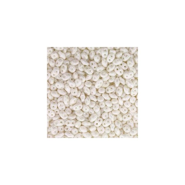 Matubo Mini-duo, 2-hole bead, chalk white, luster, opaque, 2x4mm, 8g, approx. 180 pcs