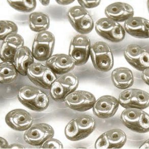 Matubo Mini-duo, 2-hole bead, white/grey, opaque, 2x4mm, 8g, approx. 180 pcs