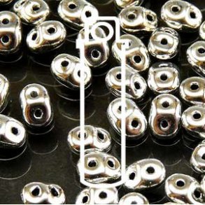 Matubo Mini-Duo, 2-Loch-Perle, silberglänzend, undurchsichtig, 2x4 mm, 8 g, ca. 180 Stk
