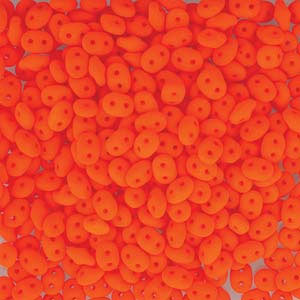 Matubo Super-Duo, 2-Loch-Perle, mattiert neon orange, opak, 2,5x5mm, 22g, 360 Stk