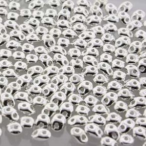 Matubo Super-duo, 2-hole bead, silver, shiny, opaque, 2.5x5mm, 7g, approx. 120 pcs