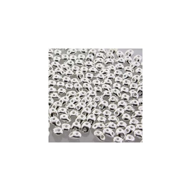 Matubo Super-duo, 2-hole bead, silver, shiny, opaque, 2.5x5mm, 7g, approx. 120 pcs