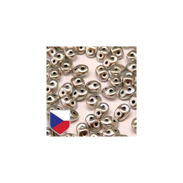 Matubo Super-duo, 2-hole bead, aluminium color, opaque, 2.5x5mm, 22g, approx. 360 pcs