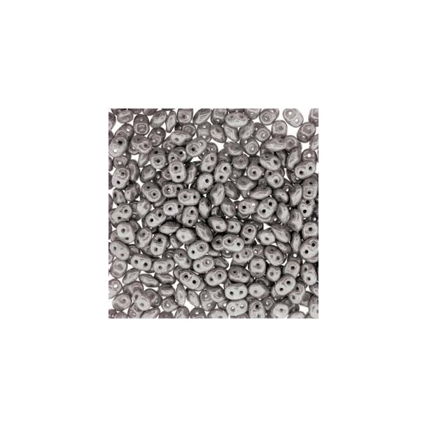 Matubo Super-duo, 2-hole bead, grey, shiny, opaque, 2.5x5mm, 22g, approx. 360 pcs