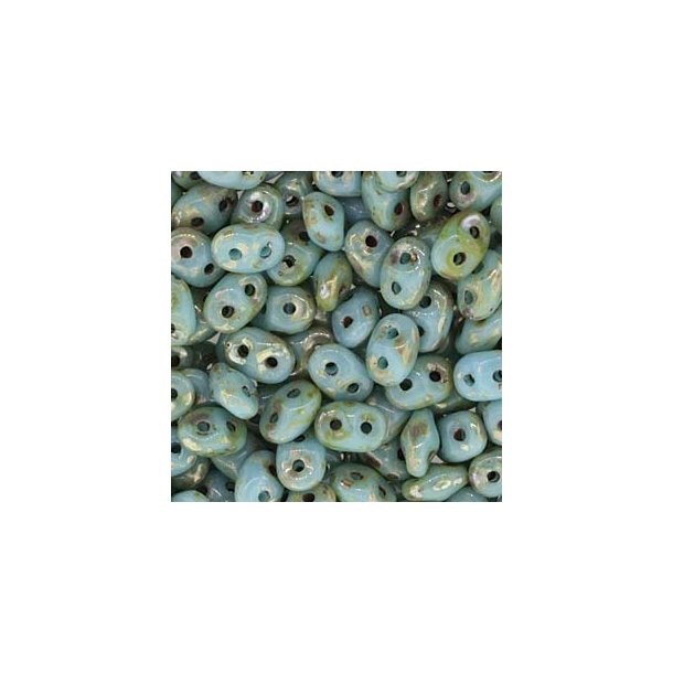 Matubo Super-duo, 2-hole bead, turquoise Picasso, opaque, 2.5x5mm, 22g, approx. 360 pcs