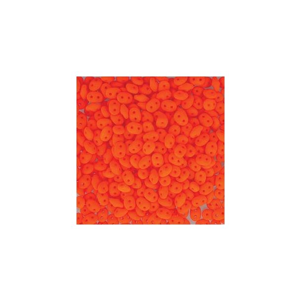 Matubo Super-duo, 2-hole bead, matte, neon orange, opaque, 2.5x5mm, 22g, appx. 360pcs