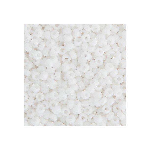 Miyuki seed bead, glnzend wei, opak, Gre #11, 2x1,5 mm, ca. 1200 stk.