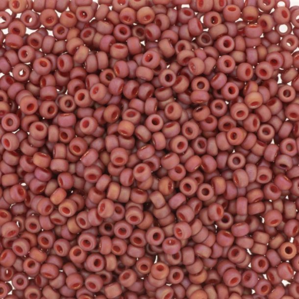 Miyuki seed bead, frosted, opaque, glaze rainbow, cardinal red, size #11, 2x1.5 mm, 1200 pcs