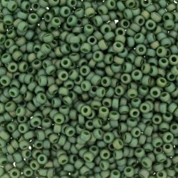 Miyuki seed bead, matt Klee-gr&uuml;n, Regenbogen-effekt, opak, Gr&ouml;&szlig;e #11, 2x1,5 mm, ca. 1200 stk.