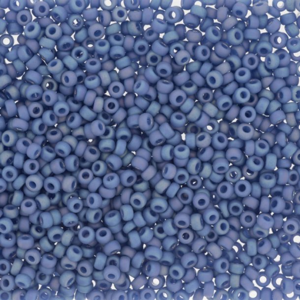 Miyuki seed bead, frosted, opaque, glaze rainbow, soft blue, size #11, 2x1,5 mm, 1200 pcs