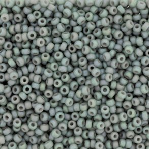Miyuki seed bead, matt blau-grau, Regenbogen-effekt, opak, Größe #11, 2x1,5 mm, ca. 1200 stk.