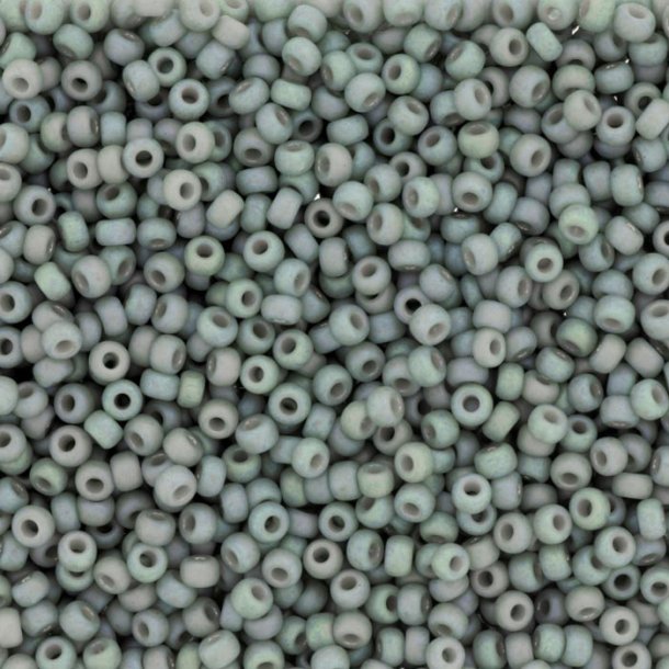 Miyuki seed bead, frosted, opaque, glaze rainbow, cadet grey, size #11, 2x1,5 mm, 1200 pcs