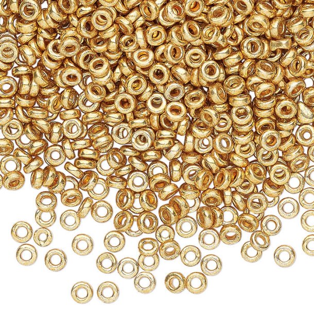Miyuki seed bead, glass, rondelle, gilded, Duracoat, 3x1.4 mm, 7.5gr, approx. 450 pcs