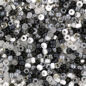 Miyuki Seed Beads, schwarz-grau-weiß Mix, Größe #11, 2x1,5 mm,, 12gr. ca. 1200 Stk.
