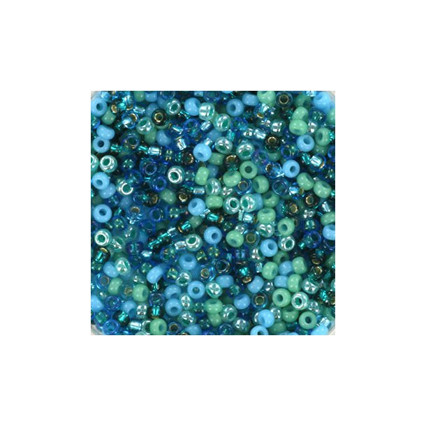 Miyuki seed bead, blue-green luster mix, size #11, 2x1,5 mm,, 12gr. approx. 1200 pieces