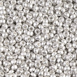 Seed bead, Miyuki, mattiert, versilbert, #11, 2x1,5 mm, ca. 500 Stk. starke Versilberung