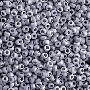 Miyuki seed bead, mattiert grau / silber-grau, Größe #11, 2x1,5 mm, ca. 1200 stk