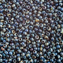 Miyuki seed bead, dunkelblau-gr&uuml;n picasso, Gr&ouml;&szlig;e #11, 2x1,5 mm, ca. 1200 Stk