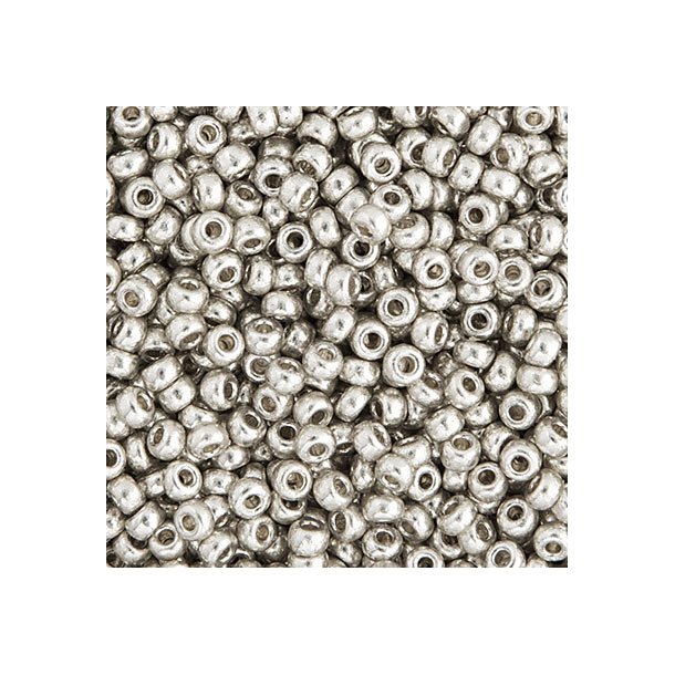 Seed bead, Miyuki, #11, versilbert, 2x1,5 mm, 4,5g, 500 Stk. starke Versilberung