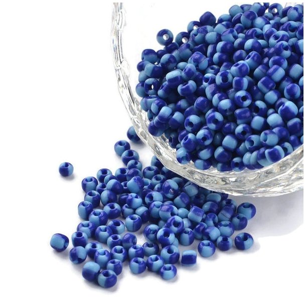 Striped glass seed bead, #12, light blue/dark blue, 2 mm, ca. 700 pcs.