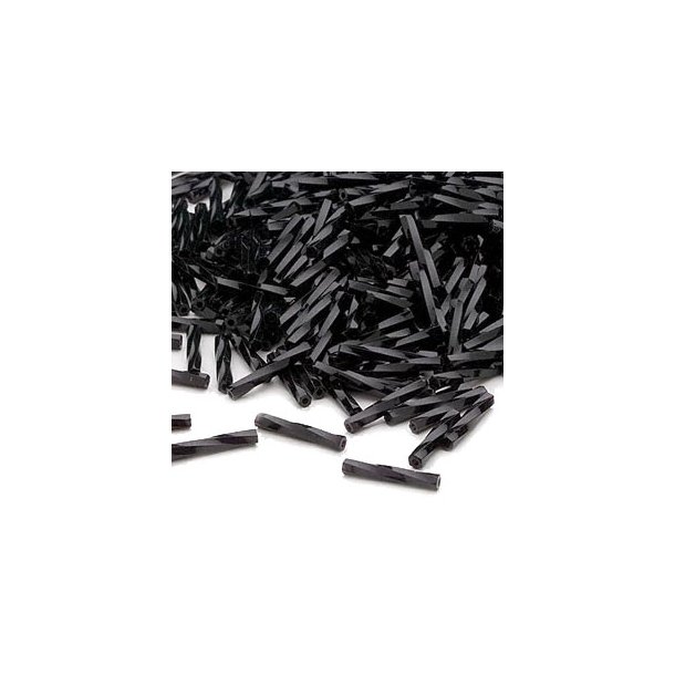 Miyuki, Glass bugle bead, twisted, opaque, schwarz, 12x2 mm, hole appx. 0.8mm ca. 185pcs