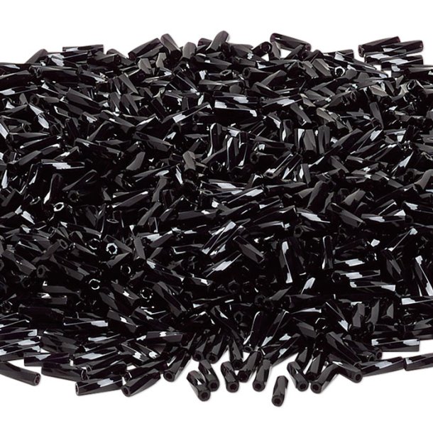 Miyuki, Glass bugle bead, twisted, opaque, schwarz, 6x2 mm, hole appx. 0.7mm ca. 400pcs