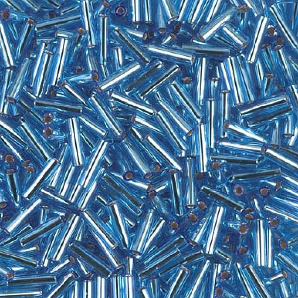 Miyuki, Glass bugle beads, sapphire blue, silver lined, opaque, 6x1.7 mm, 10 g.
