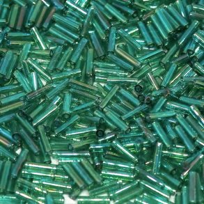 Miyuki, Glas-rohrperlen, grn, transparent, changierend AB, 6x1,7 mm, 10 gr