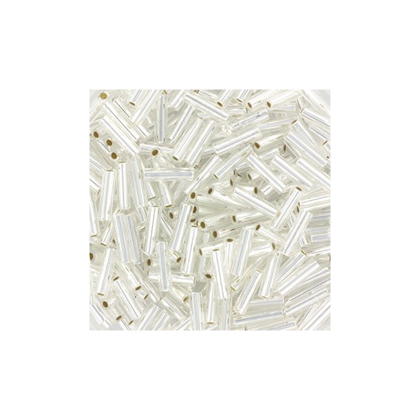 Kopi af Miyuki, bugle bead, silver lined, silvery, opaque, 6x1,7 mm, hole 0,8mm, appx. 400pcs