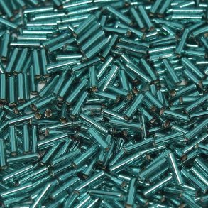 Miyuki, Glas-rohrperlen, dunkel trkis, silver lined, opak, 6x1,7 mm, 10 gr