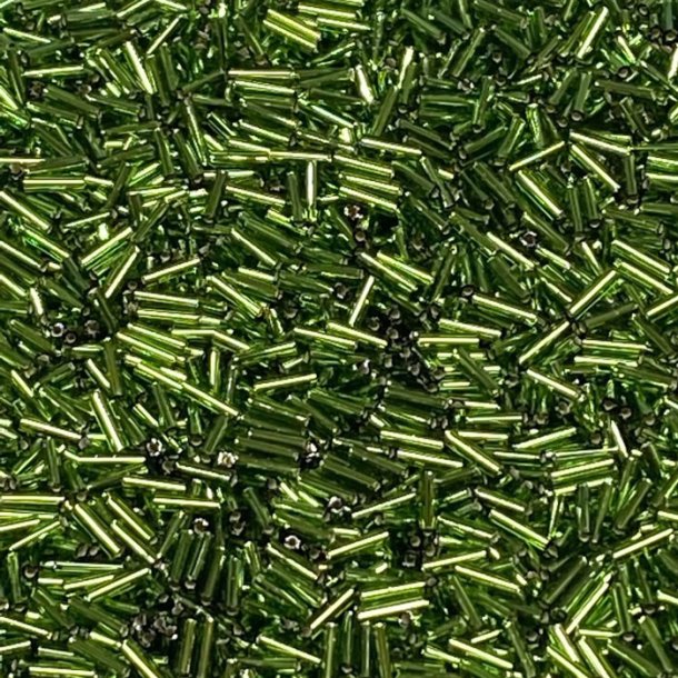 Miyuki, Glass bugle beads, silver-lined, olive green, approx. 6x1,7 mm, 10gr.