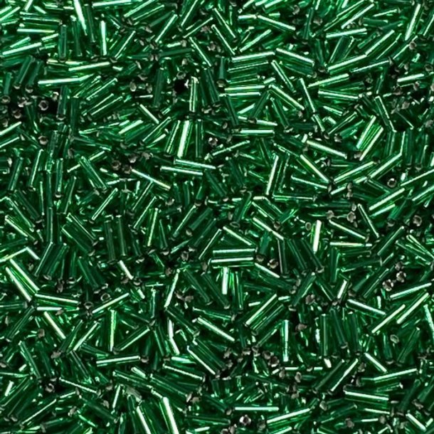 Miyuki, Glass bugle beads, silver-lined, green, approx. 6x1,7 mm, 10gr.