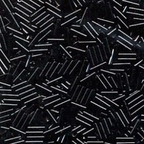 Miyuki, Bugle Beads, Glas, Rohrperle, opak, schwarz, 6x1,7 mm, Loch 0,8 mm, ca. 400 Stk