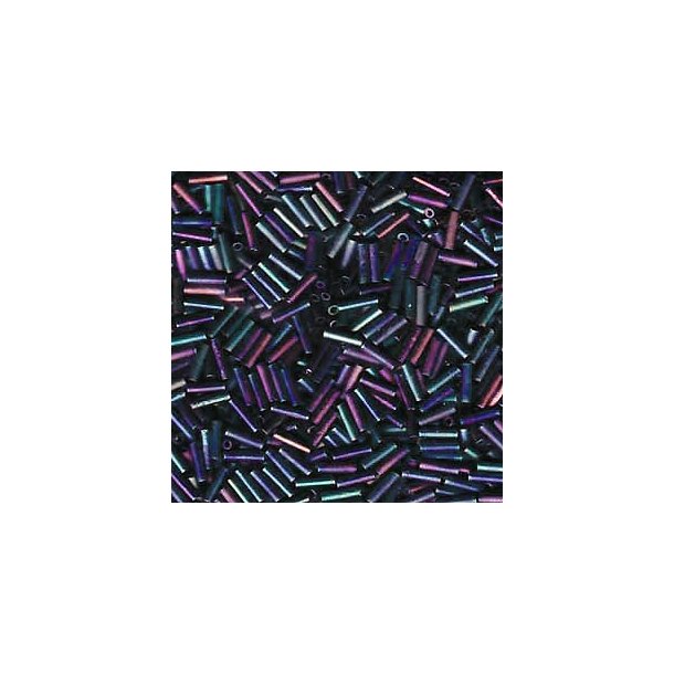 Miyuki, Glass bugle bead, tube beads, matte violet-blue AB, 6x1.7 mm, hole 0.8mm ca. 400pcs.