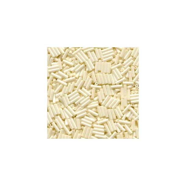 Miyuki, Glass bugle bead, tube beads, opaque, cream yellow, 6x1.7 mm, hole 0.8mm ca. 400pcs.