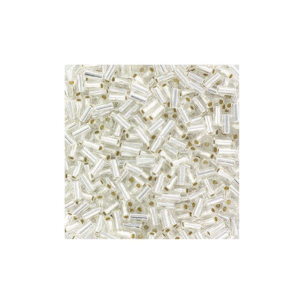 Kopi af Miyuki, bugle bead, silver lined, silvery, opaque, 3x1,5 mm, hole 0,7mm, appx. 900pcs